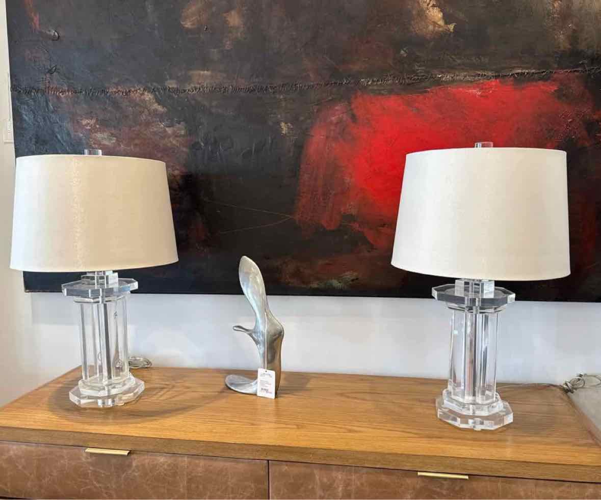 Pair of Tanner Kenzie Mid-Century Lucite Lamps with/ Lucite Finials Circa 1970's
