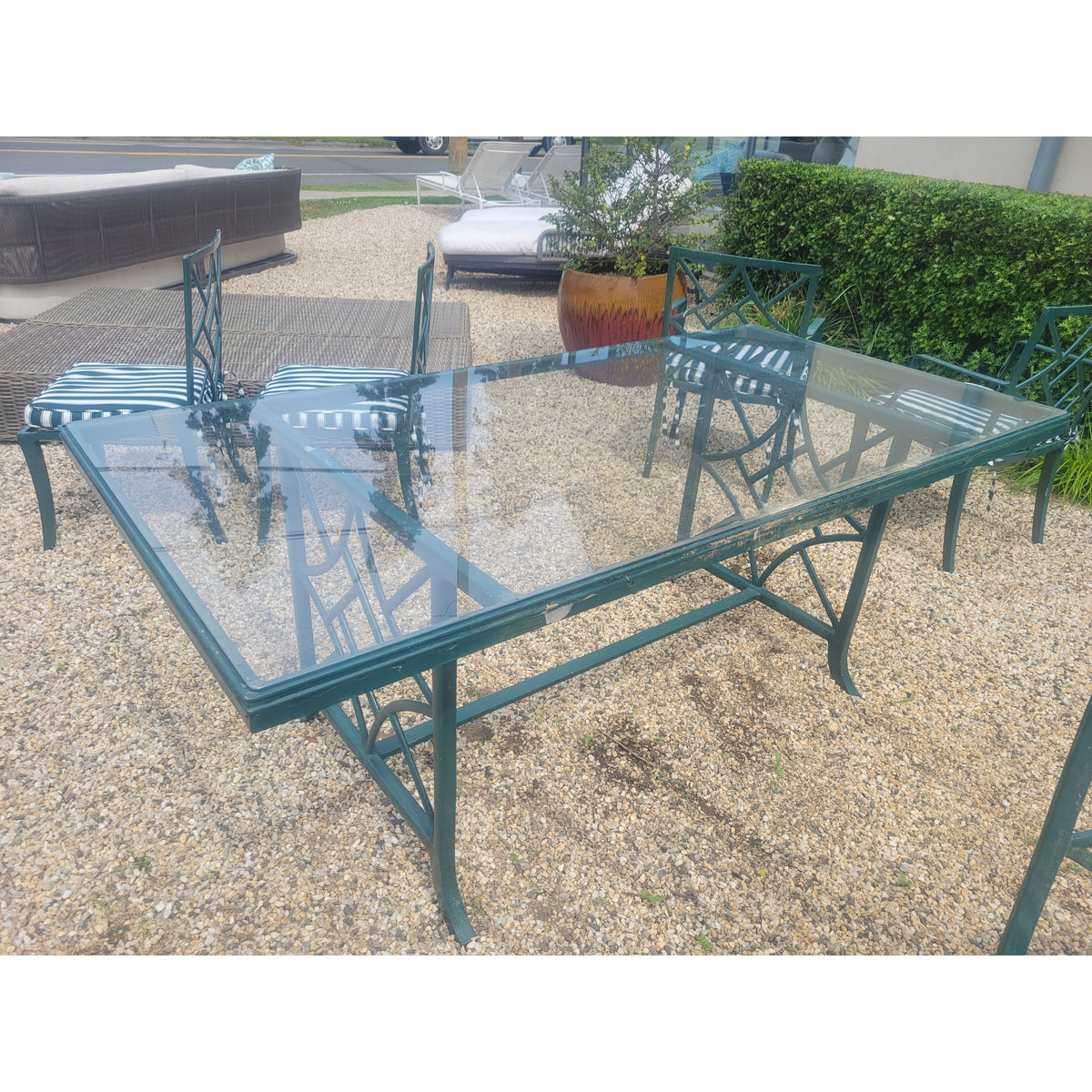 SET of Vintage Painted Iron Dining Table, 2 Arm Chairs, 4 Side Chairs (AS IS) - colletteconsignment.com