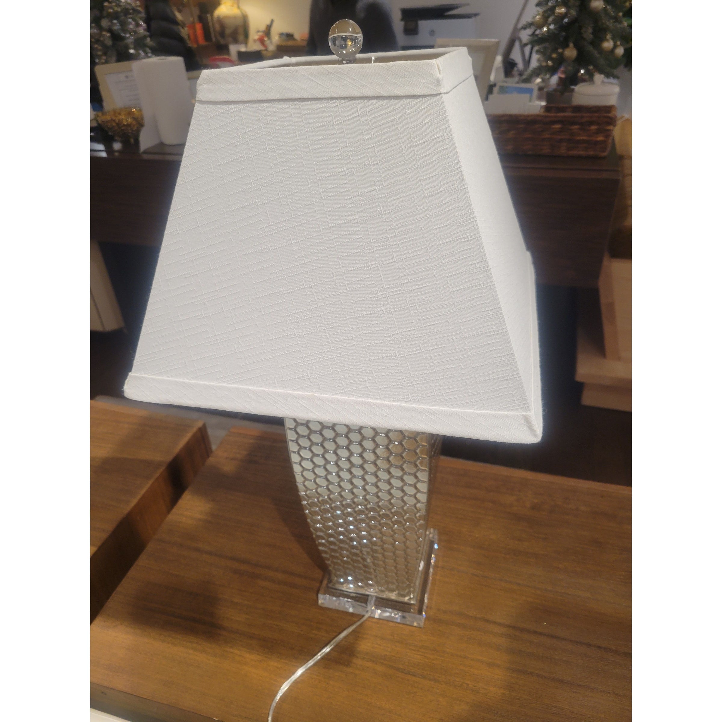 PAIR of Honeycomb Poly Table Lamps w/ Shades - colletteconsignment.com