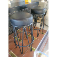 PAIR of Black Leather & Iron Bar Stools