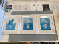 SET of 3 Blue Floral Prints in Frames