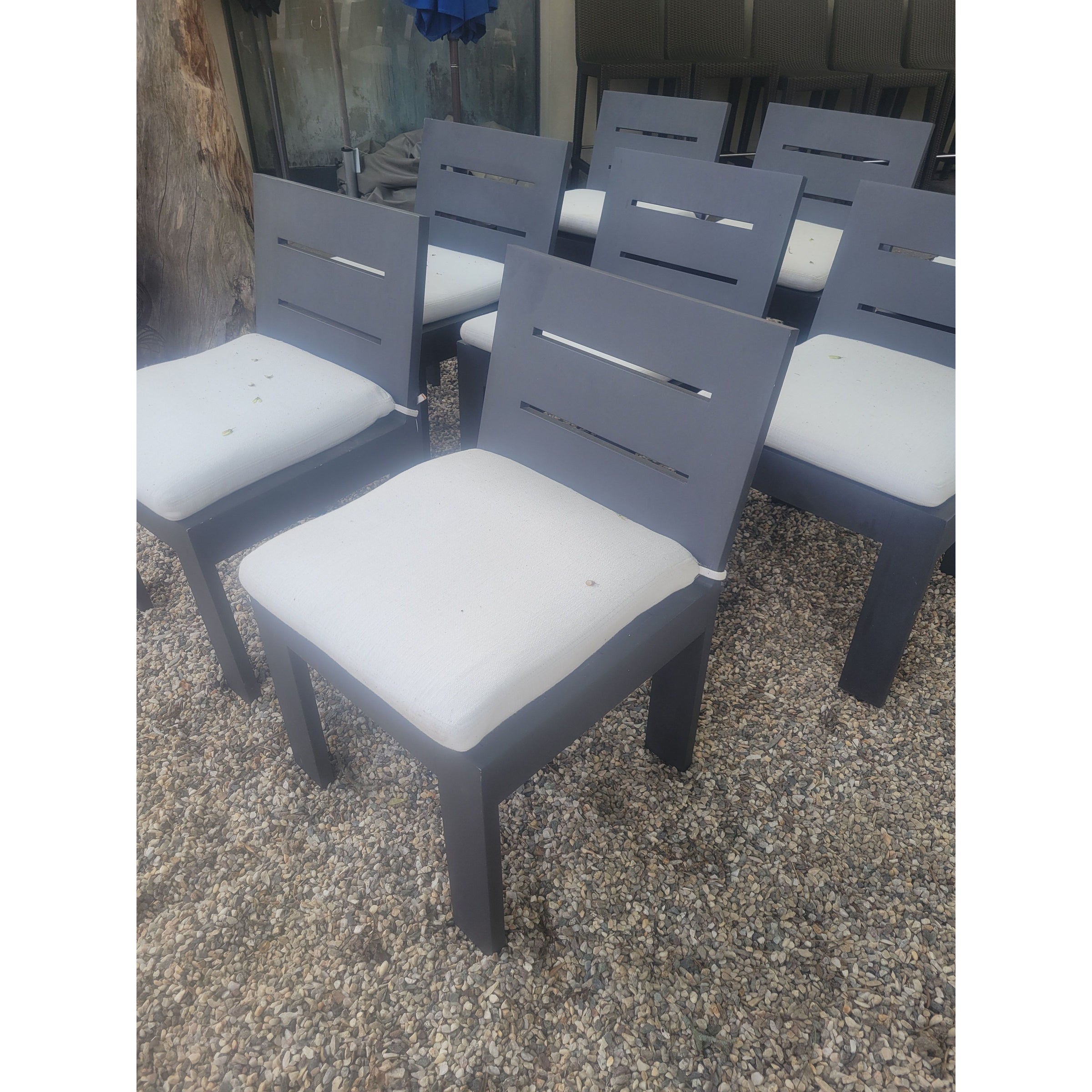 SET of 8 Brushed Aluminum Marbella Dining Chairs w/ Seats by RH (AS IS)