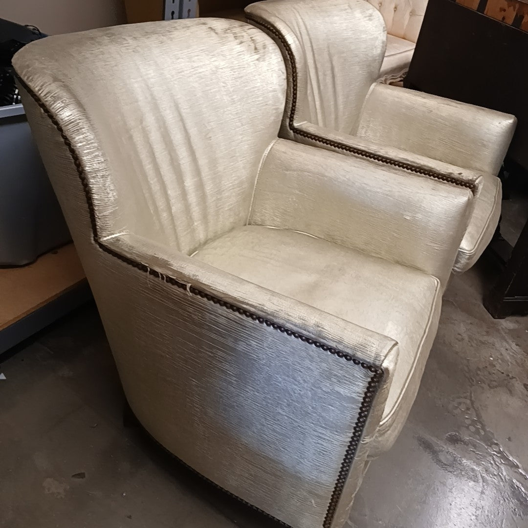 PAIR of Gold Fabric Nailhead Arm Chairs by Lee Industries (AS IS)