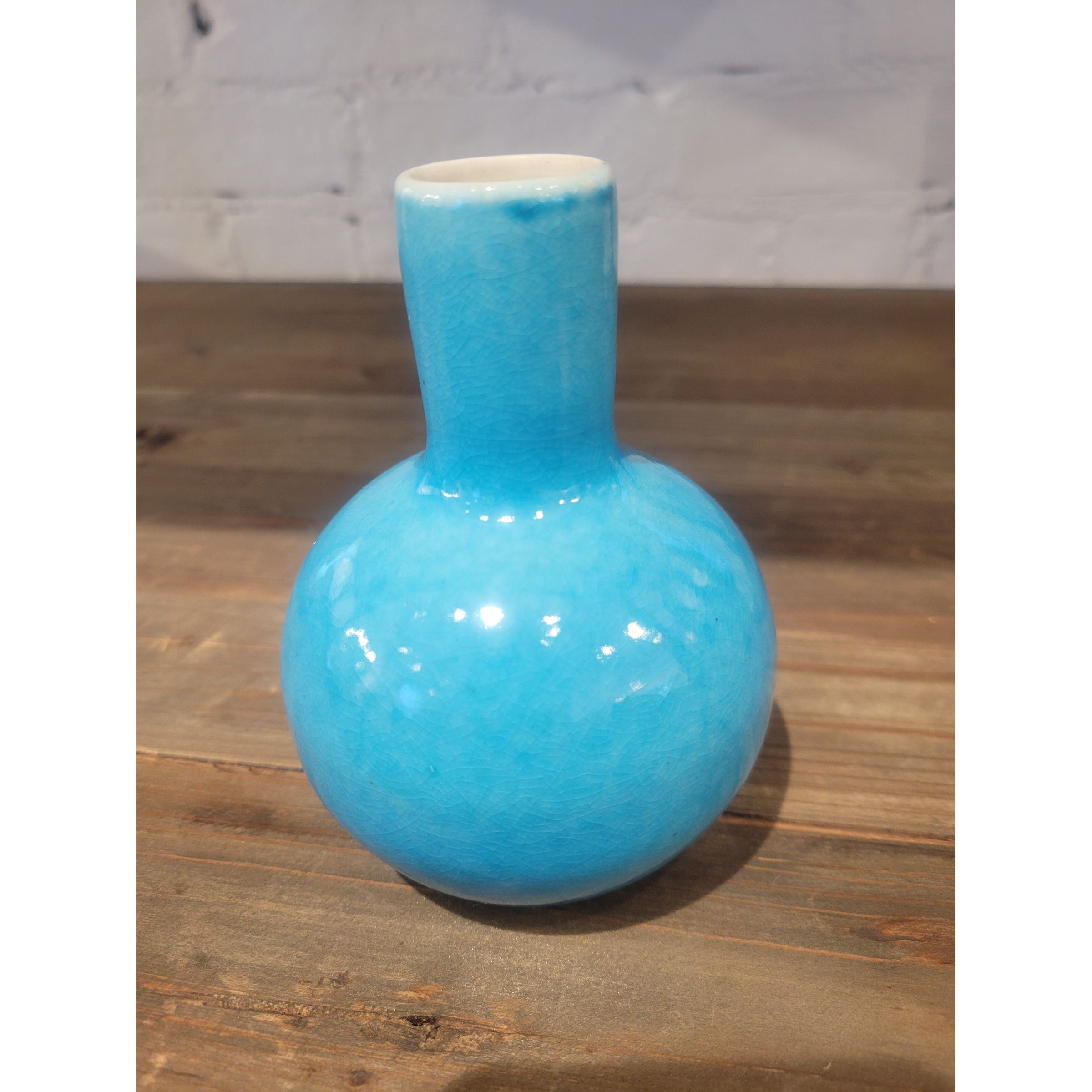 Bulbous Blue Ceramic Bud Vase