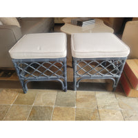 Blue Gray Lattice Rattan Avalon Cube Stool w/ White Cushion by S&L