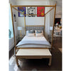 Custom Gold Metal Four-Poster Canopy Bed w/ Upholstered Headboard