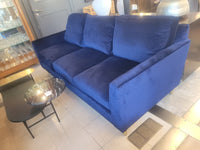 Custom 7-ft Blue Velvet Sofa w/ Polished Brass Legs by Artistic Frame (AS IS)