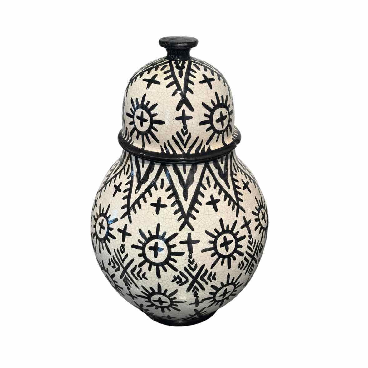 Large Moroccan Sun Pattern Glazed Ceramic Urn