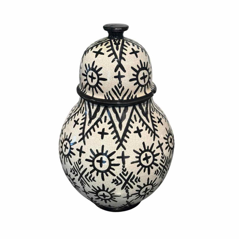 Large Moroccan Sun Pattern Glazed Ceramic Urn