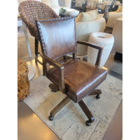 Brown Leather & Nailheads Rolling Swivel Desk Chair