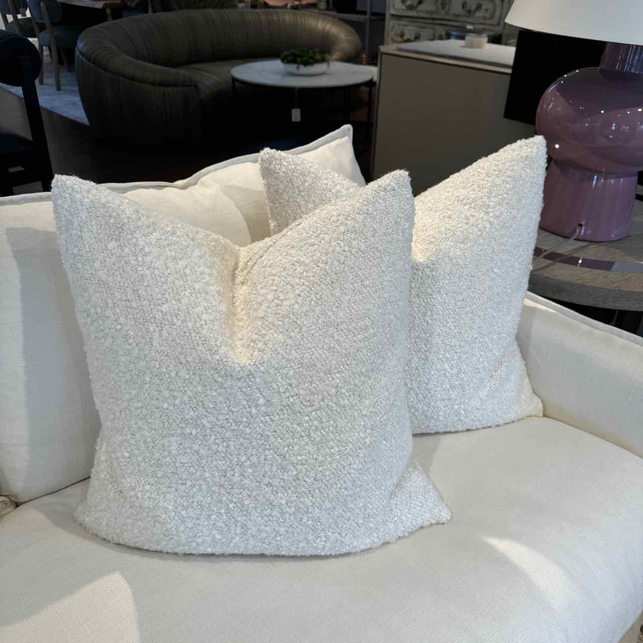 Pair of Cream Boucle Pillows 18"Sq