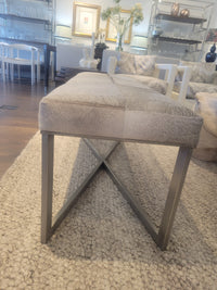 Gray Cowhide Bench w/ Brushed Metal Base Attrib. to Made Goods