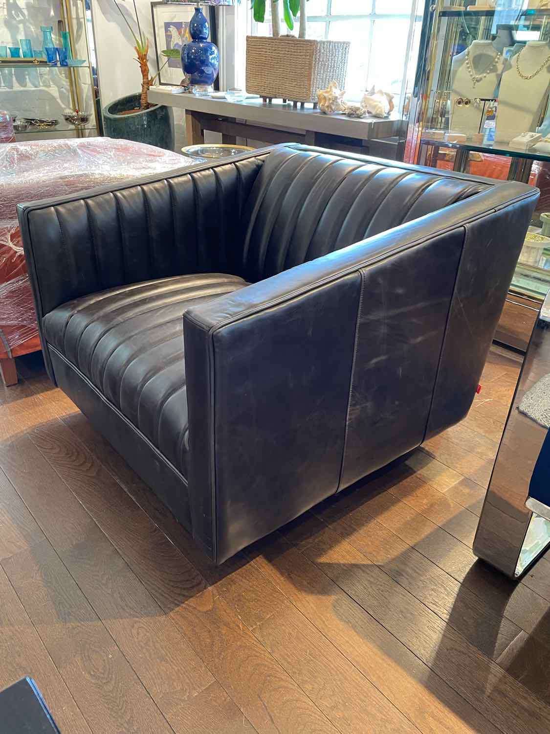 PAIR of Wallace Brown Leather Upholstered Lounge Chairs by Gus (AS IS)