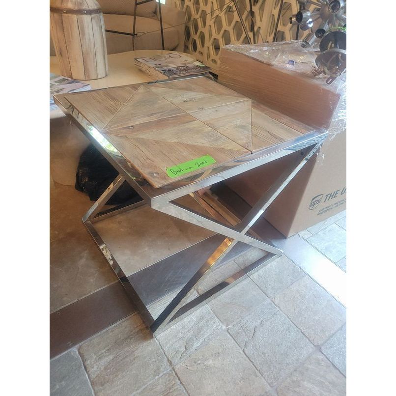 Reclaimed Wood & Chrome Open Cube Side Table