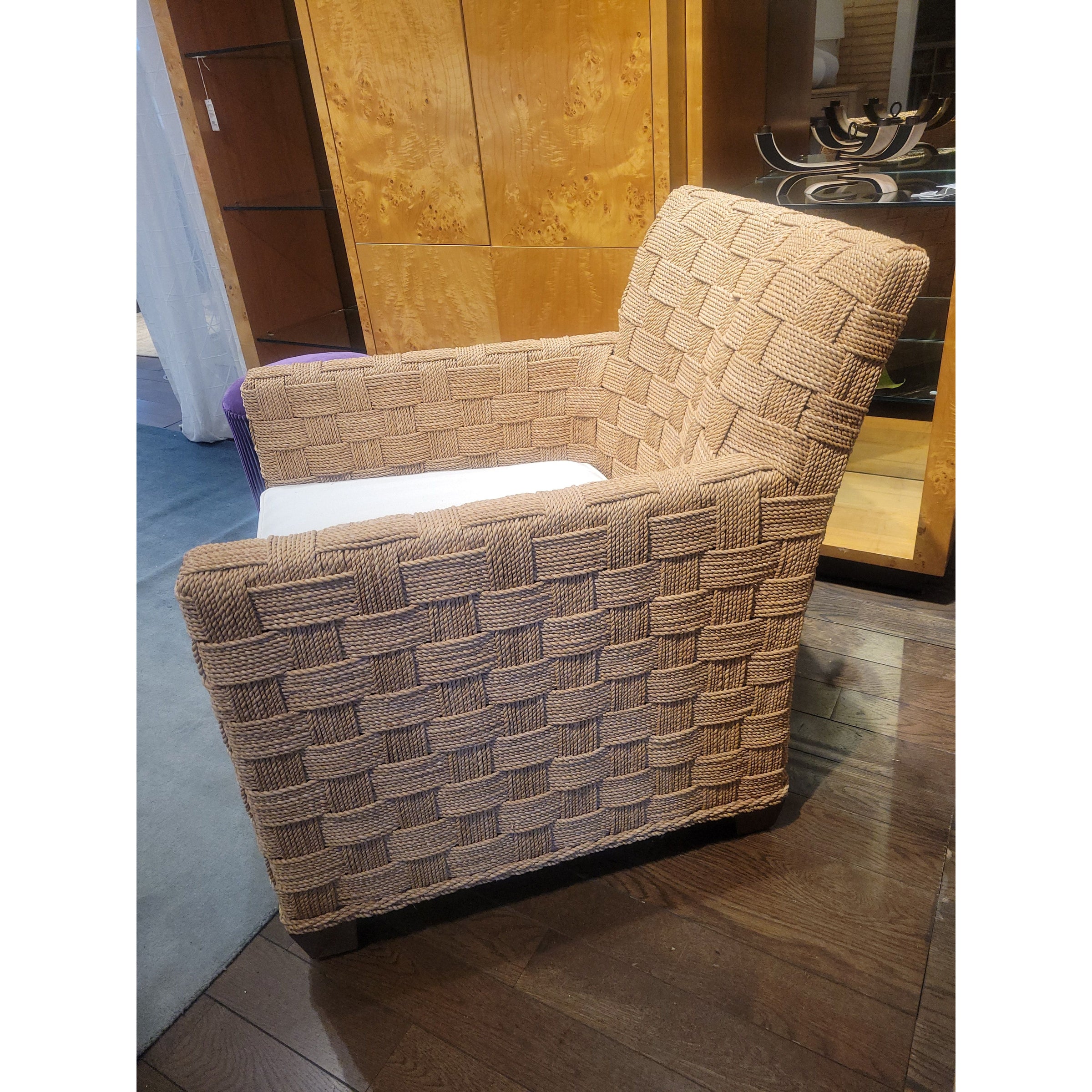 SET of 'Balta' Organic Woven Seagrass Chair & Ottoman by Ethan Allen