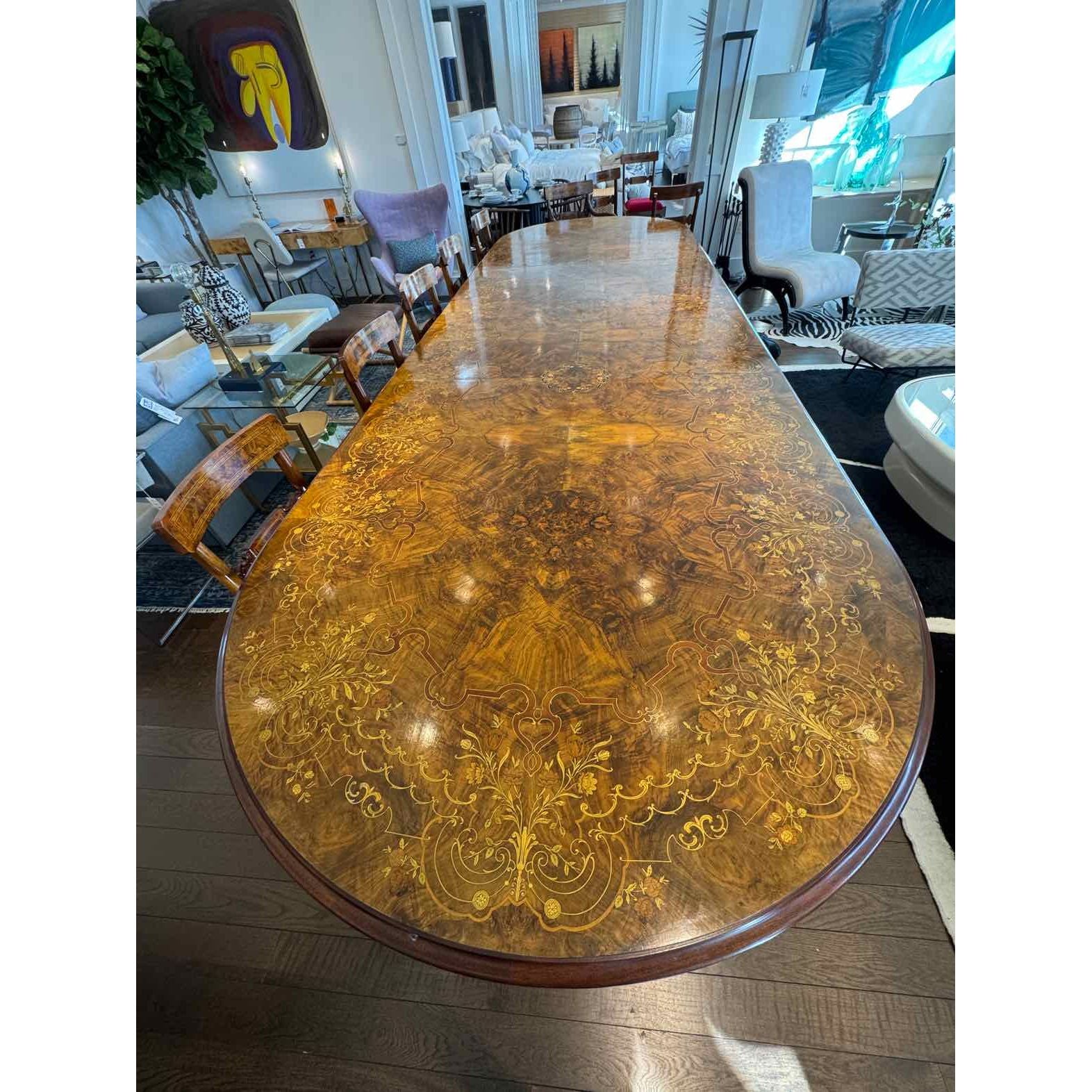 Custom Made Italian Wood Dining Table w/ Inlay