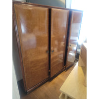Vintage 3 Door Mottled Wood Armoire w/ Brass Door Pulls - AS IS
