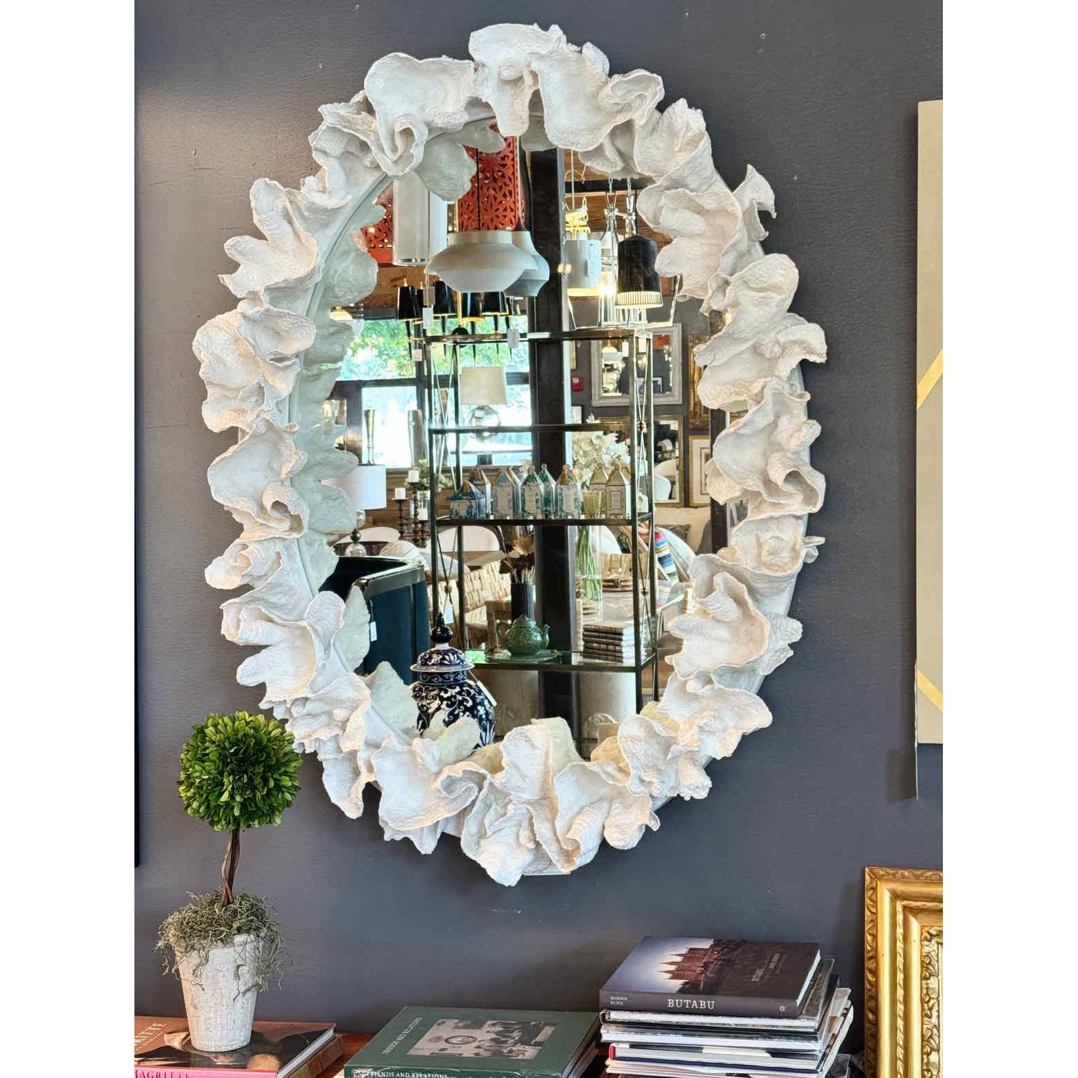 White Resin Leaf Coral Oval Coco Mirror by Made Goods