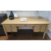 Printer's Ash Wood Executive Desk w/ 4 Drawers - colletteconsignment.com
