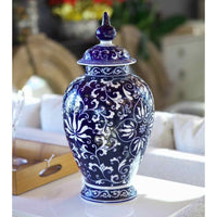 Large Blue & White Porcelain Ginger Jar w/ Lid