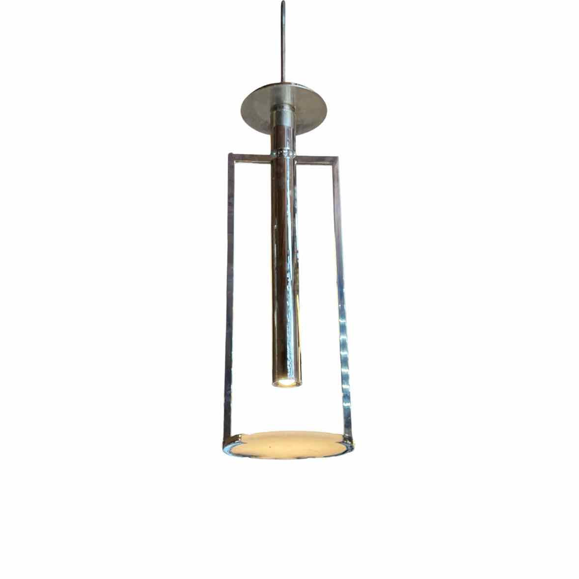 Contemporary Chrome Pendant Light w/ Alabaster Glass Plate