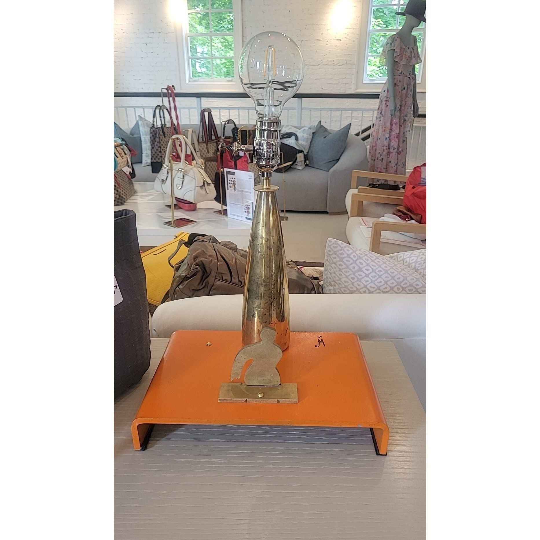 PAIR of Illuminations Orange Painted Steel & Bronze Table Lamps by Oscar Molina