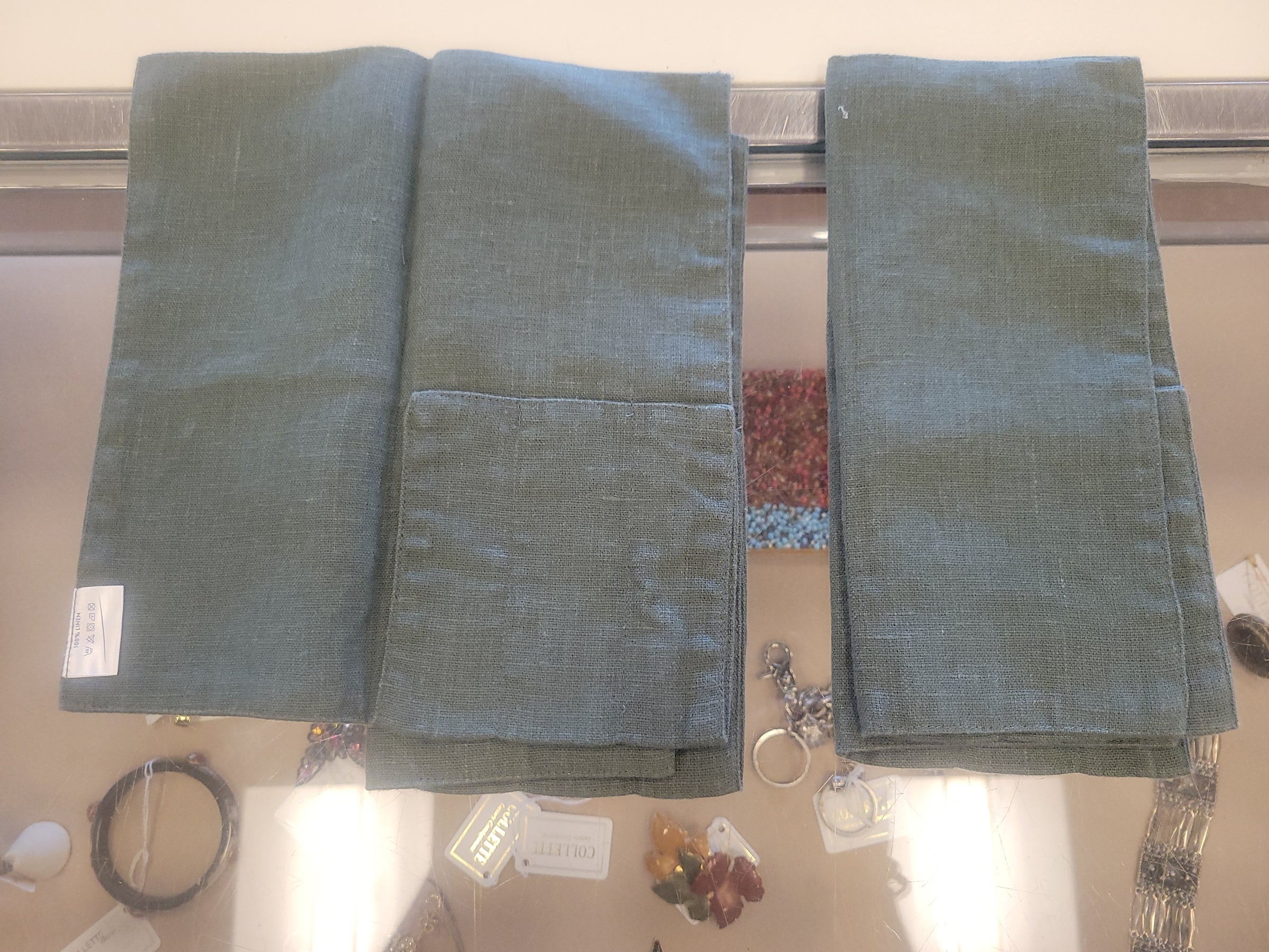 Set of 4 Green Linen Cutlery Pockets