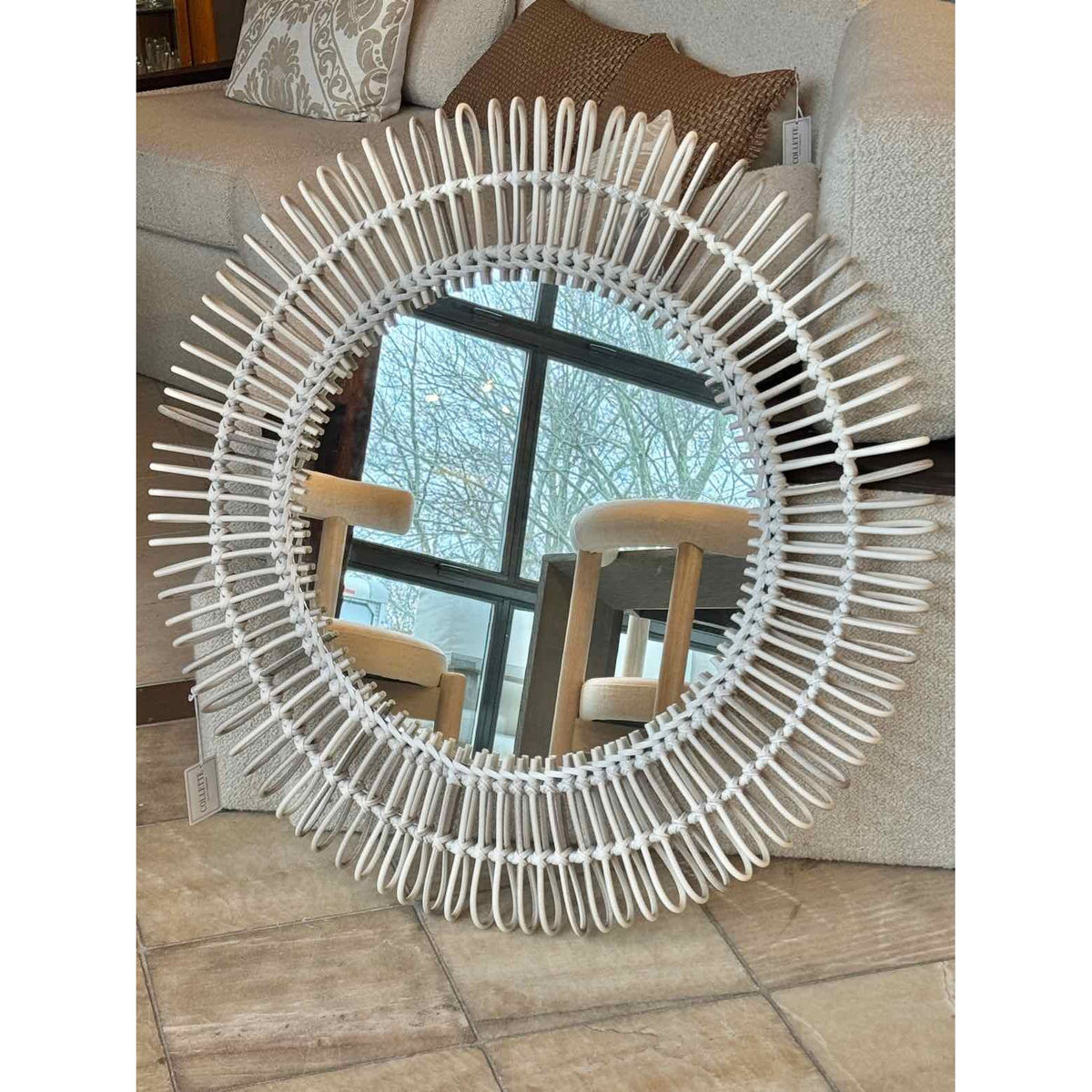 Round White Wicker Loop Mirror by Serena & Lily