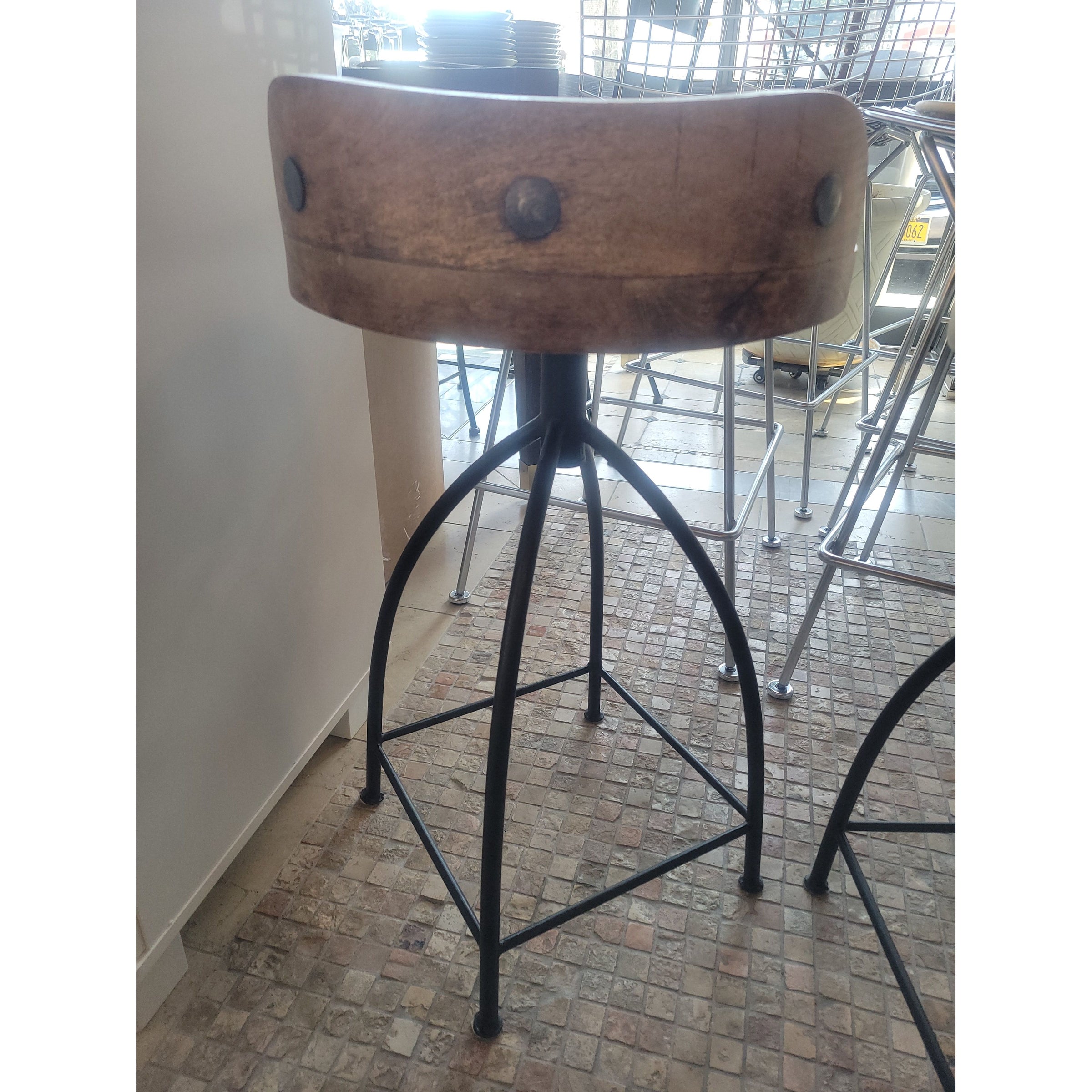 SET of 3 Henson Wood & Iron Swivel Counter Stools by Arteriors