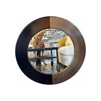 Black & Brushed Metal Round Mirror