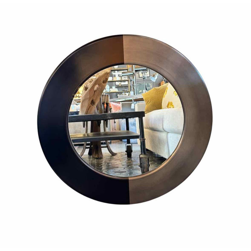 Black & Brushed Metal Round Mirror - colletteconsignment.com