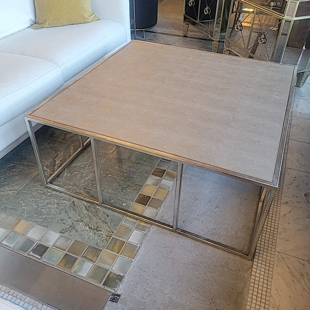 Vista Square Shagreen Cocktail Table on Antiqued Silver Base by Vanguard
