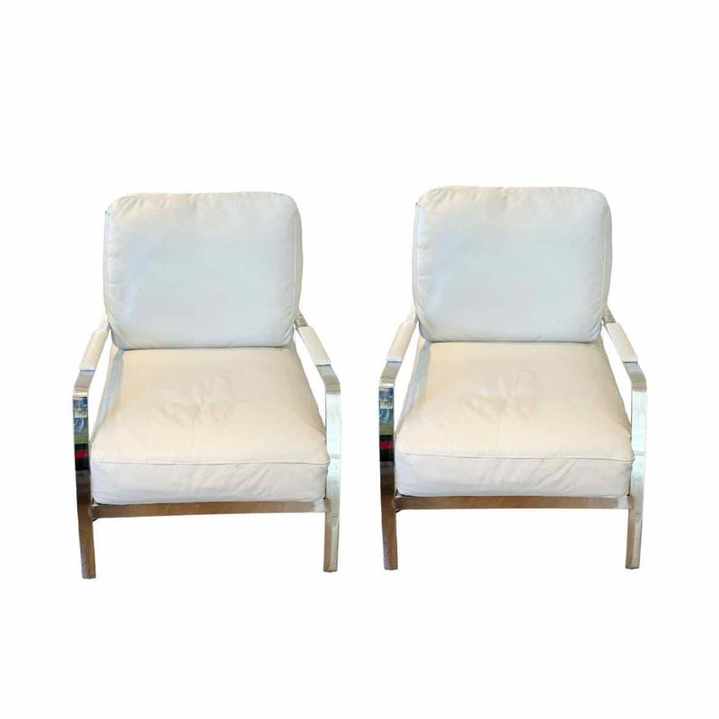 Pair of White Leather Chairs w/ Leather Straps and Chrome Base 29"Wx19"Dx28"H