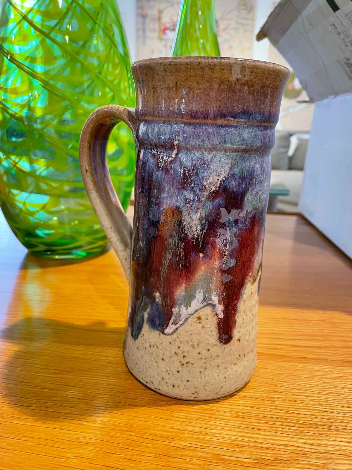 PAIR of Purple Painted Pottery Steins