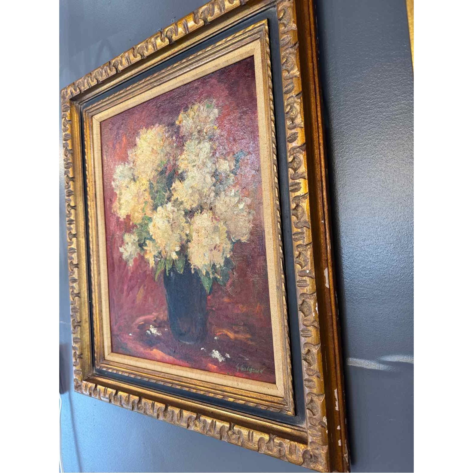 Camillas Floral Still Life Oil Painting by G. Goldsack in Bronze Tone Frame