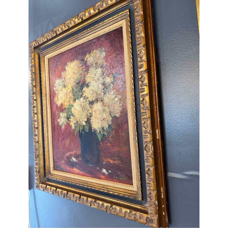 Camillas Floral Still Life Oil Painting by G. Goldsack in Bronze Tone Frame
