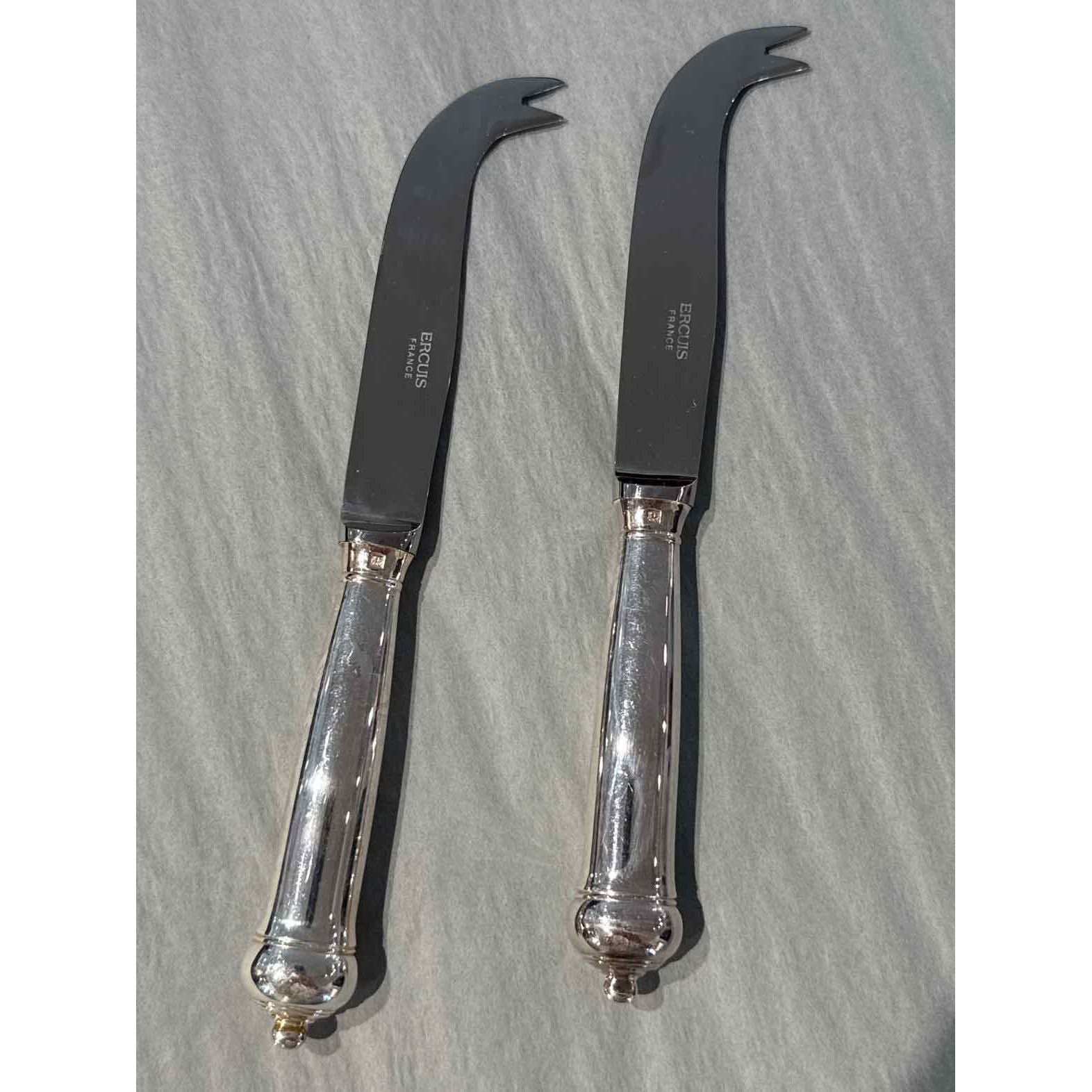 Ercuis France, Pr of Turenne Silverplate Cheese Knives, 7.75" L - colletteconsignment.com