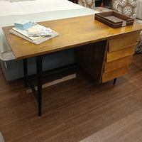 Mid-Century Style Chestnut Wood & Metal 3-Drawer Desk (AS IS)