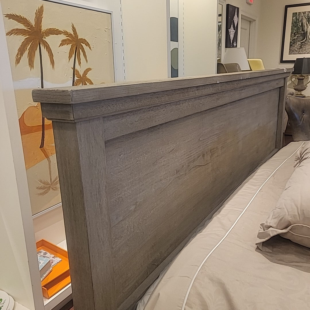 King-Sized Graywash Oak Farmhouse Platform Bed Frame (AS IS)