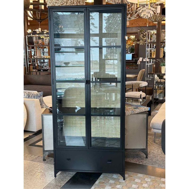 Black Iron Curio Cabinet w/ Blonde Cane Back by Kathy Kuo