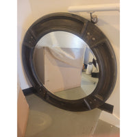 Round Dark Wash Wood Mirror - colletteconsignment.com