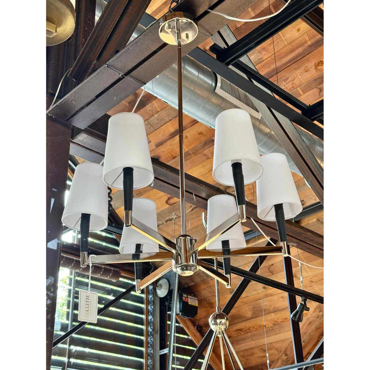 6-Arm Candelabra Chandelier w/ White Shades by Park Harbor
