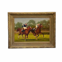 'Polo Match' Painting by J. Francis in Gold Frame