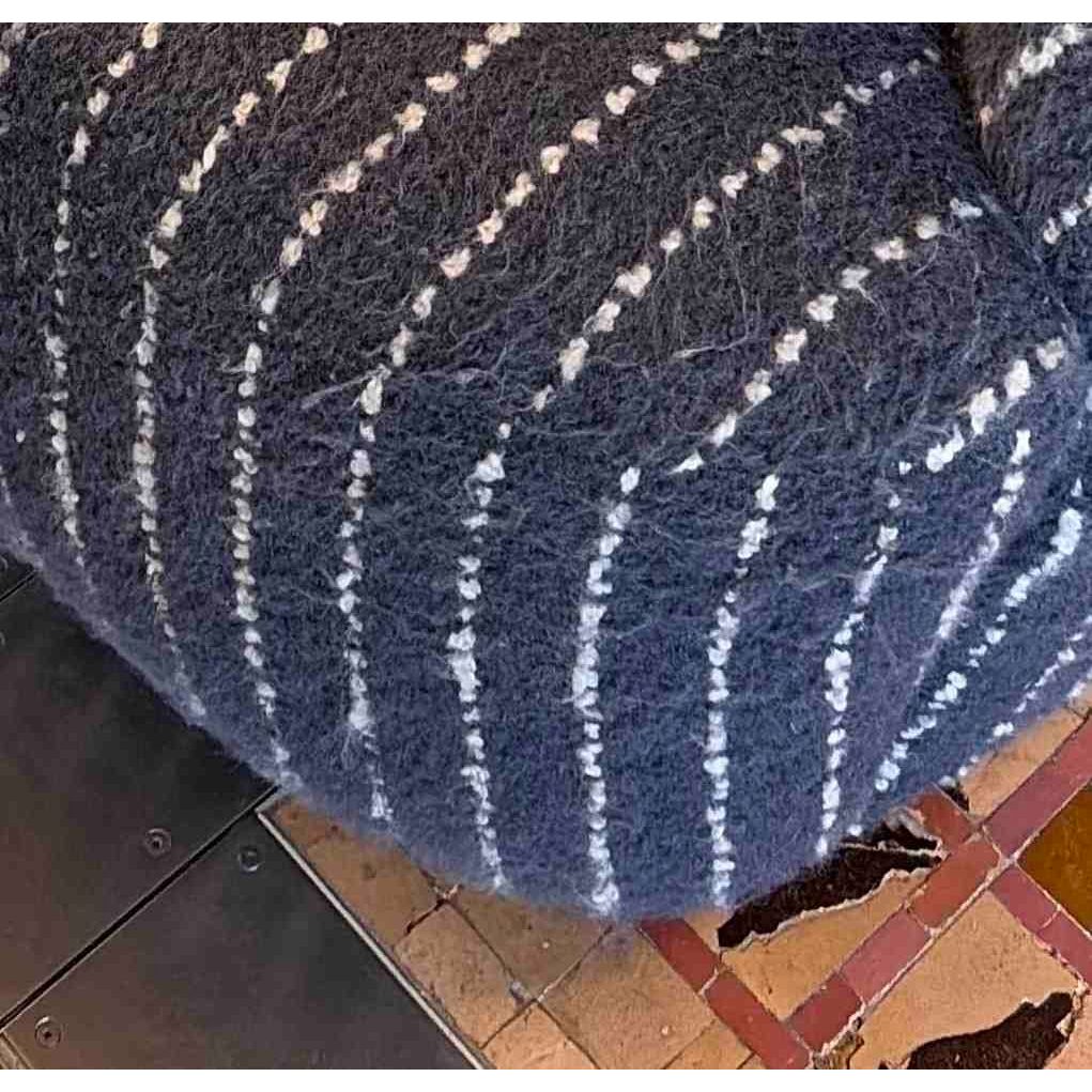Custom Striped Navy Barrel Back Swivel Chair by Goop (AS IS)