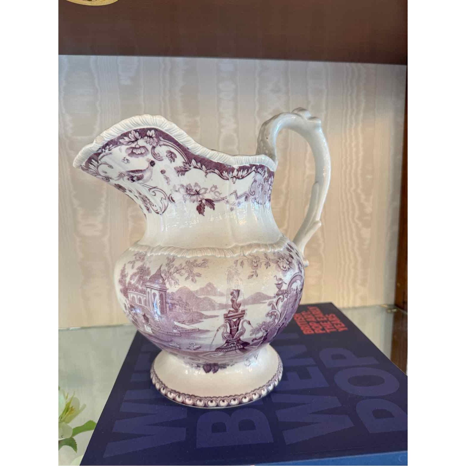 Antique Purple Transferware Porcelain Jug - colletteconsignment.com