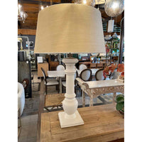PAIR of XL White Plaster & Brass Table Lamps w/ Tan Shades (AS IS)