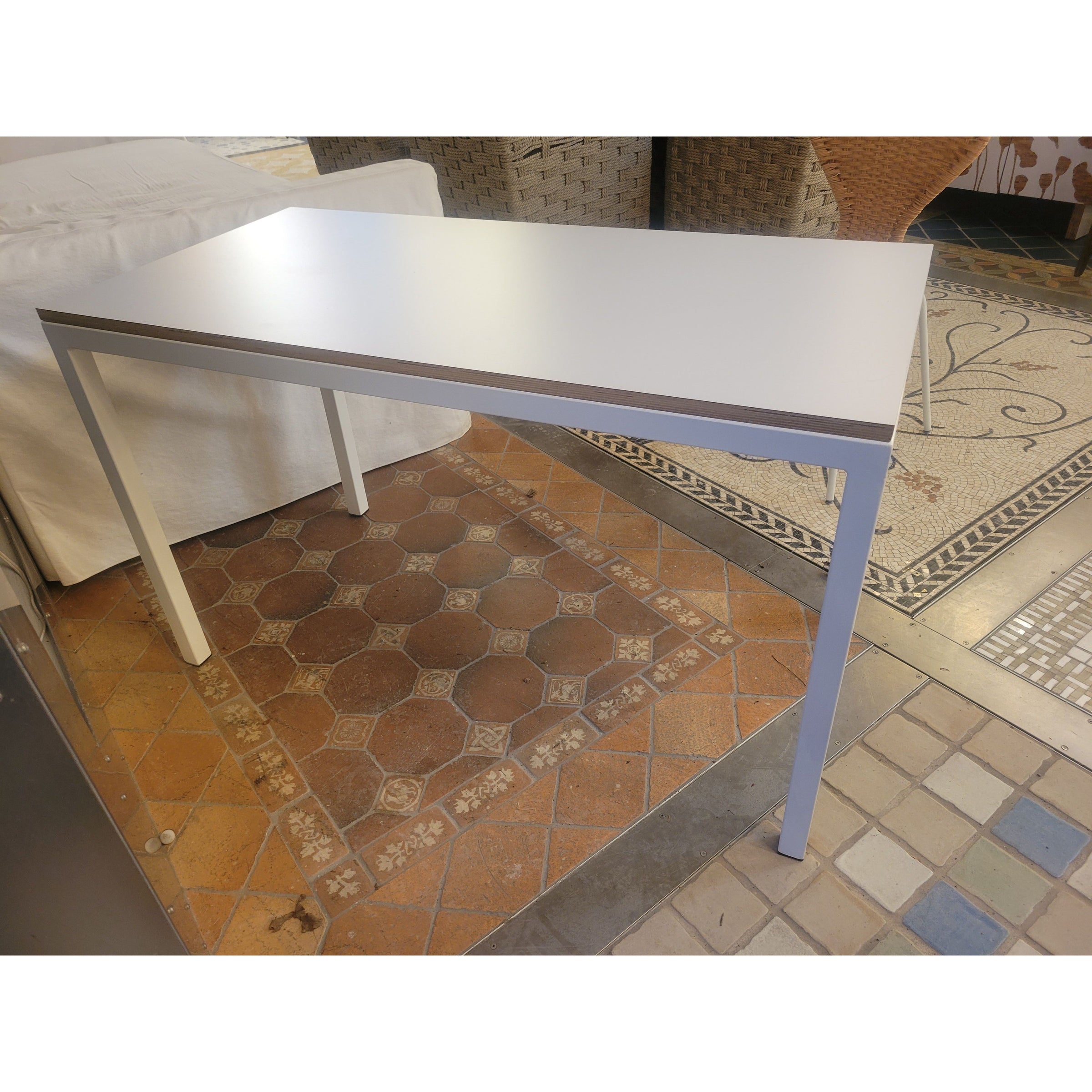 White Metal Parsons Desk w/ Wood Top by R&B