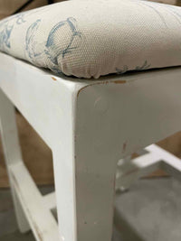 SET of 3 Vintage White Counter Stools w/ Toile Seat Cushions (AS IS)