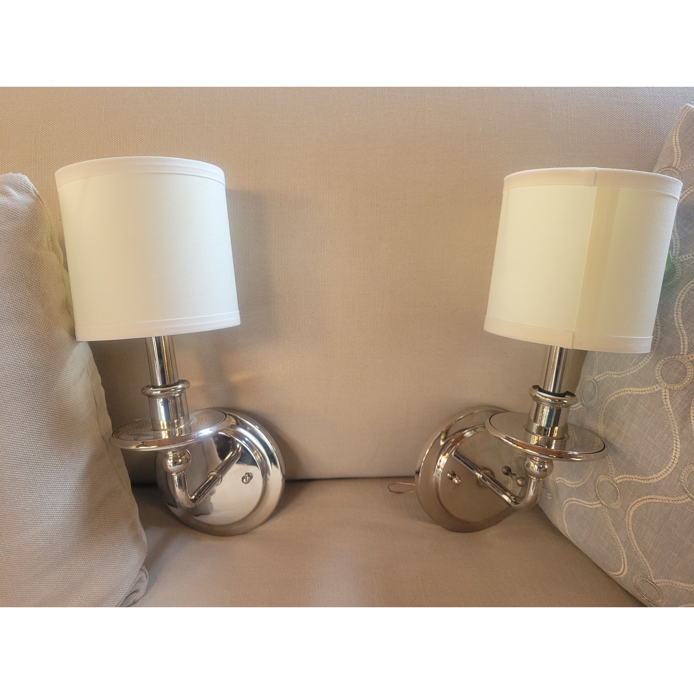 PAIR of Polished Metal Sconces w/ Frosted Glass Shades
