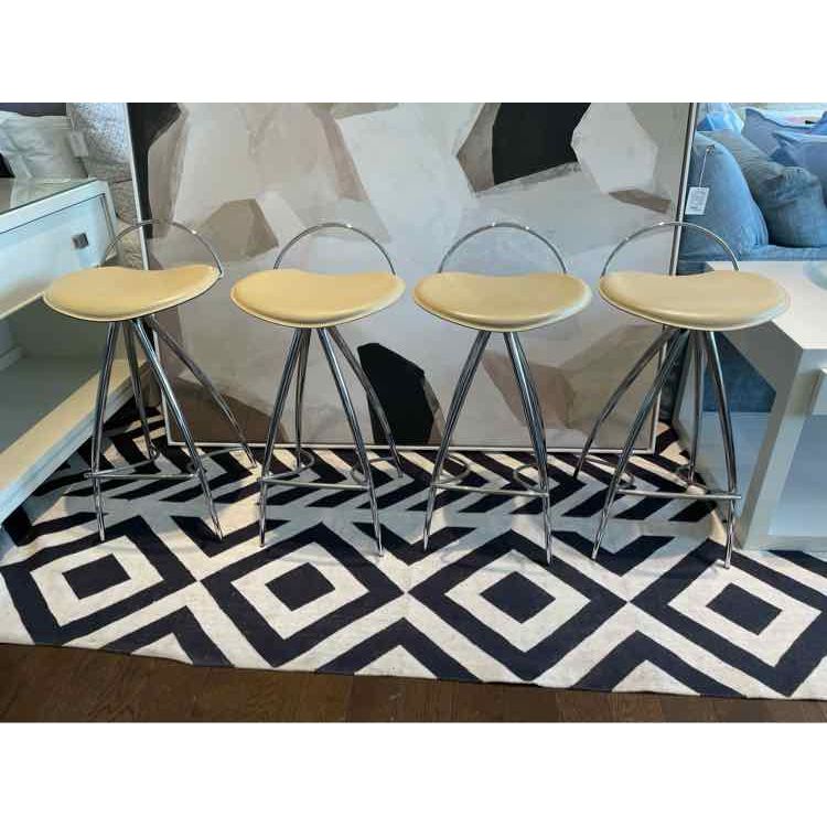 SET of 4 Beige Leather Coco Counter Stools by Cattelan Italia